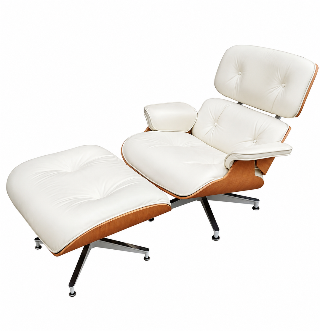 Sillón ottoman Eames Lounge cuero color blanco